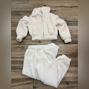 Faux Fur Teddy Bear Track set -  Crop Top Jacket and Jogger Pants Two Piece Set